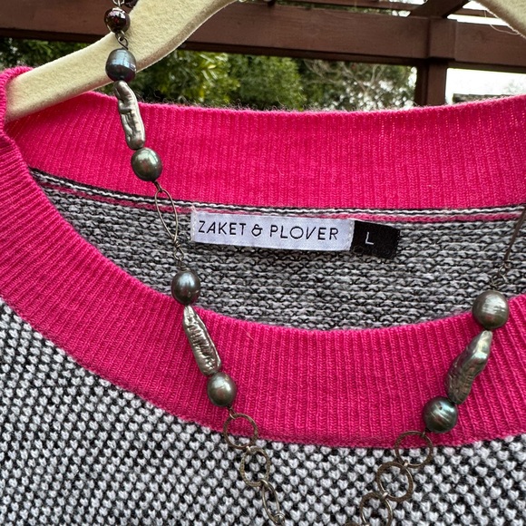 🩷ZAKET & PLOVER; Pink/Gray Designer Lambswool/Cashmere Sweater in Misses Sz. Lg! - Picture 3 of 12